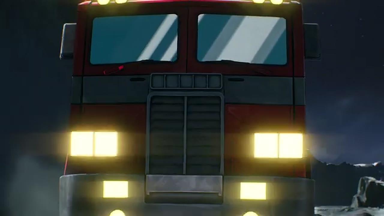 Optimus Prime in truck mode with headlights on in Optimus Prime: Awakening