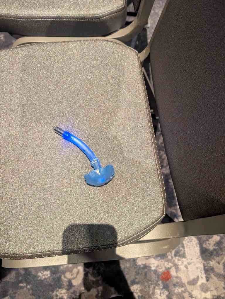 A fan's glowing mushroom pen at the Common Side Effects NYCC panel